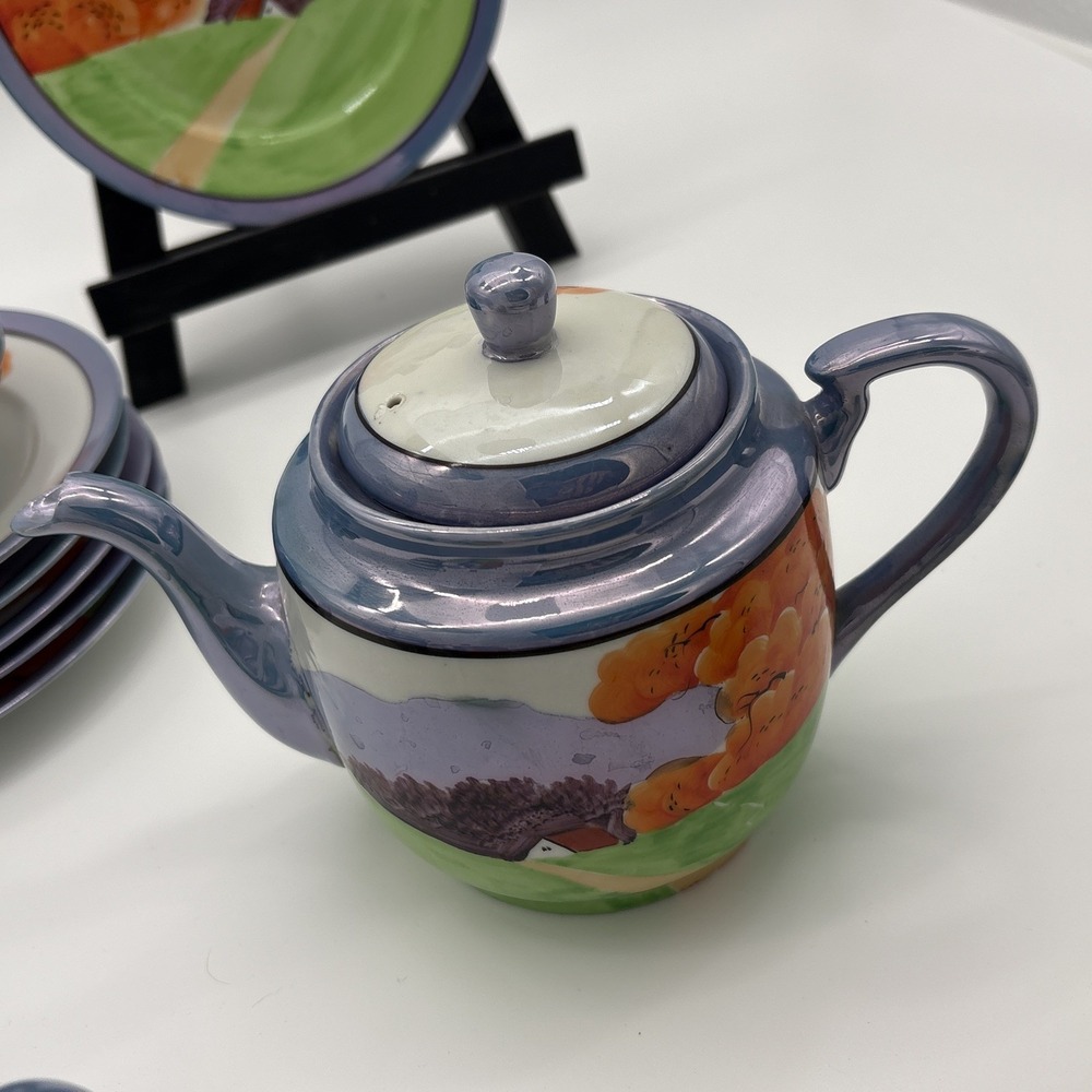 Vintage 1930s Japanese Lusterware Tea Set Hand Painted Clover Mark 18 Pc Lot - Picture 6 of 8